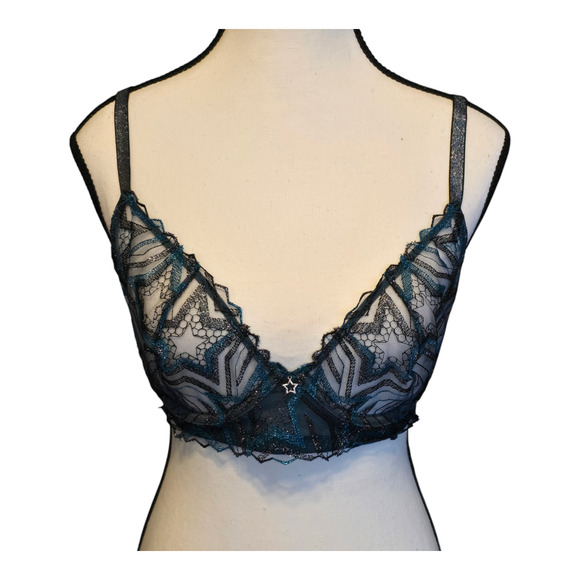 Savage x Fenty Bra Size 34DD Blue/Green Shining Star Unlined Demi Embroidered - Picture 1 of 7